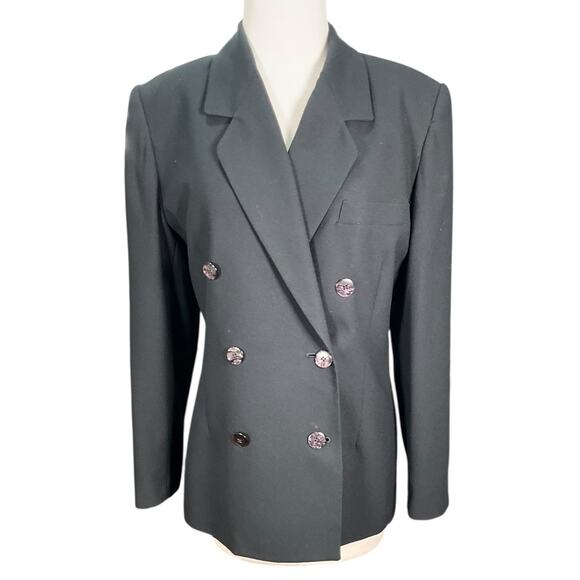 Morgan Taylor Studio Double Breasted Blazer Black Size 12P Professional Work 90s - Picture 1 of 11